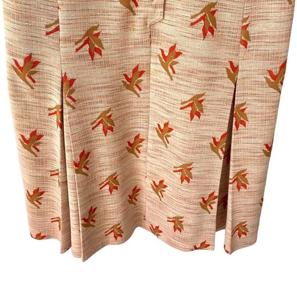 Herbert Levy Vintage 1940s Bird Print Orange Brown Textured Dress Pleats large - Picture 4 of 12
